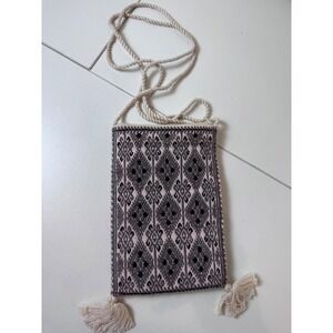 Vintage Crossbody Bag Womens Small Woven Geometric Tassels Boho Indie
